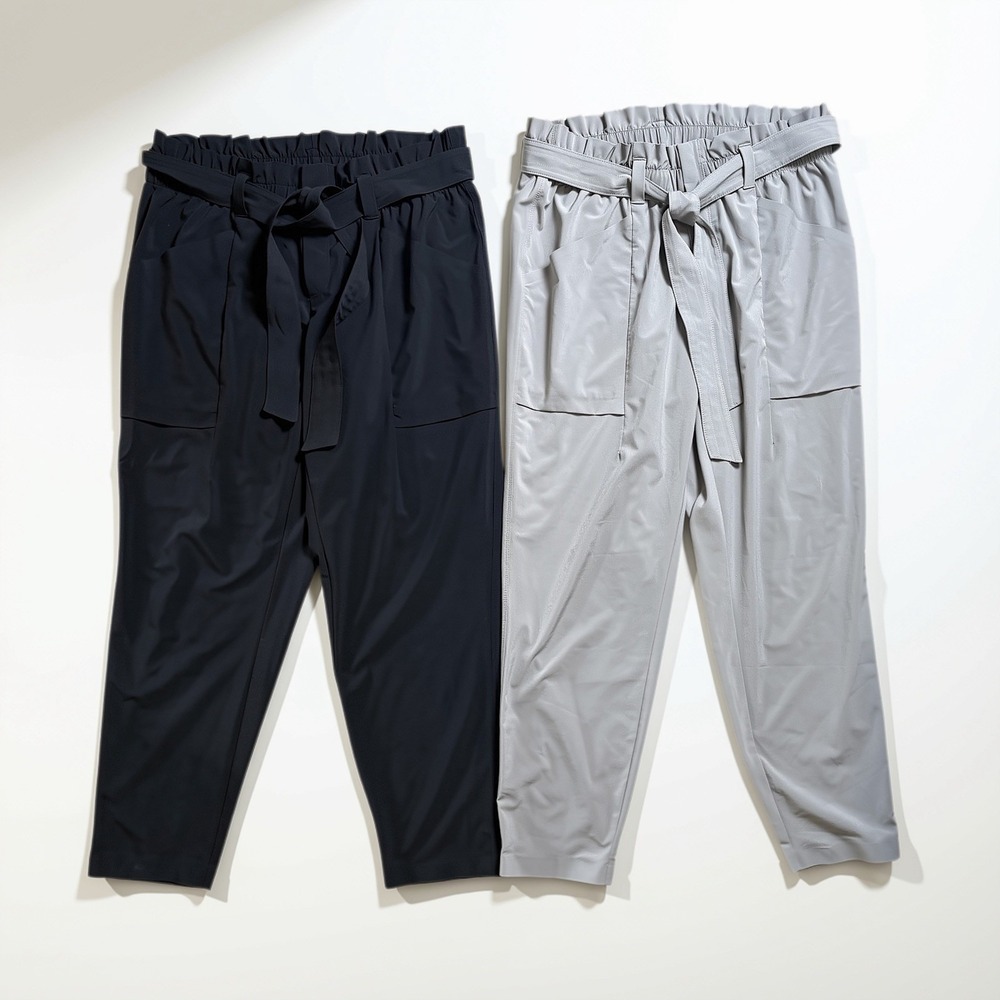 Athleta Women's Skyline Pants Sz 10 Paper Bag Waist Belted Set of 2 Black/Grey